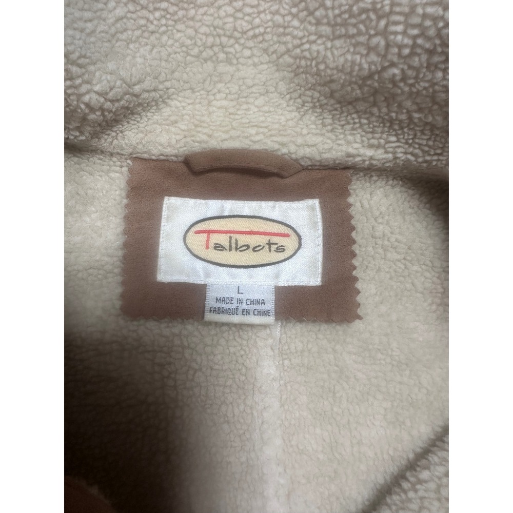 Talbots Womens Faux Suede Shearling Lined Jacket Camel Tan Zip Front Size Large - Picture 5 of 9